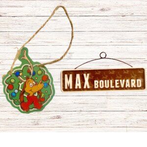 Grinch Christmas Dog Max Set of 2 Mini Metal Signs Holiday Wall Decor